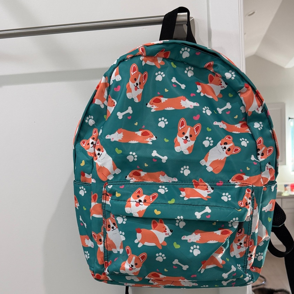 Teal Corgi Backpack Multiple Compartments - Picture 3 of 8